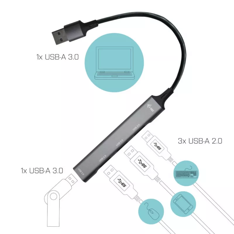 i-tec metalen USB 3.0-hub 1x USB 3.0 + 3x USB 2.0