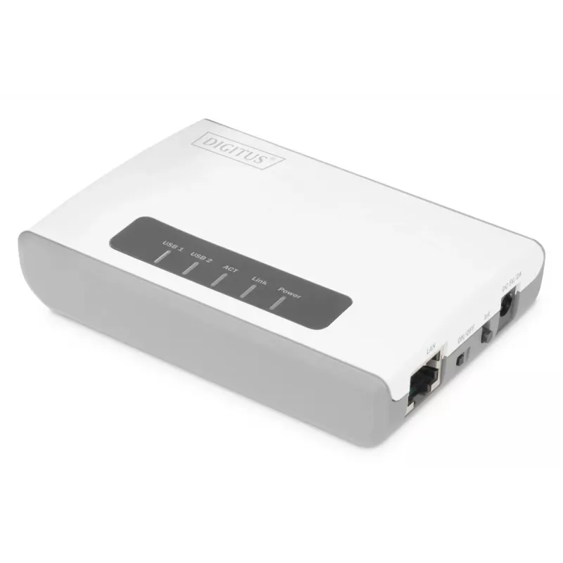 DIGITUS 2-poorts USB 2.0 WLAN-netwerkserver NAS USB-hub printserver