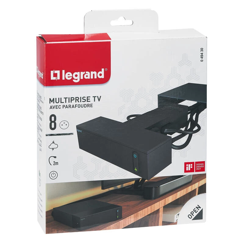 Legrand 049430 verlengsnoer 2 m 8 stopcontacten binnen zwart