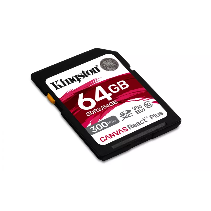 Kingston Technology 64GB Canvas React Plus SDXC UHS-II 300R/260W U3 V90 voor Full HD/4K/8K