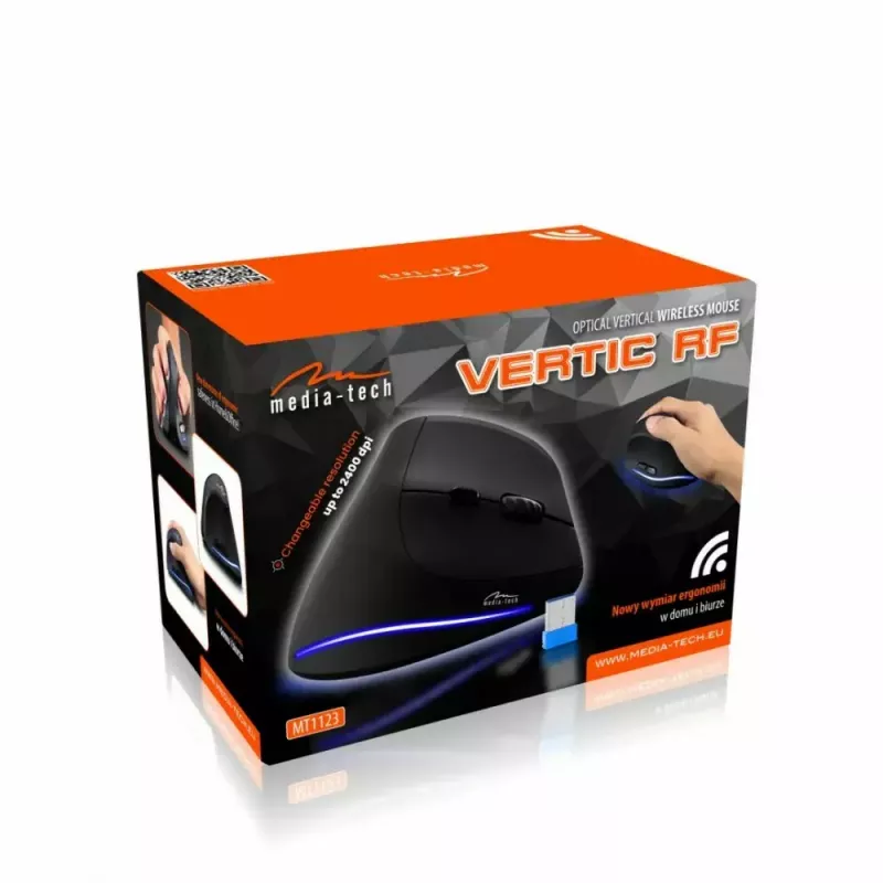 Draadloze verticale muis MEDIA-TECH MT1123, zwart, 2400 DPI, 5 knoppen, RF-USB-ontvanger