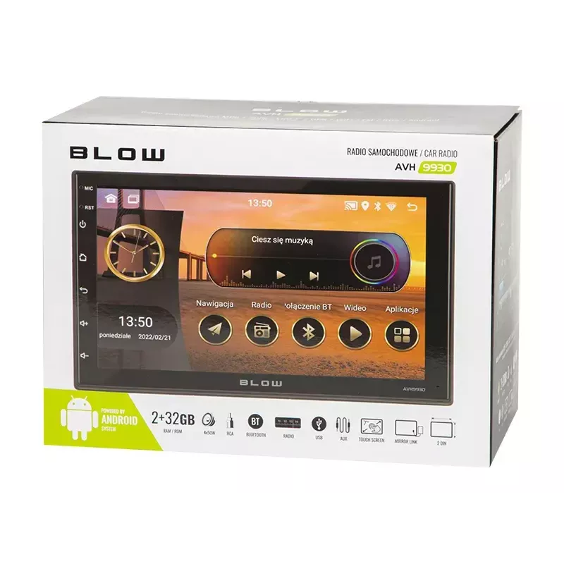 BLOW AVH-9930 2DIN autoradio, 7" touchscreen, GPS, Android 11, Bluetooth, zwart