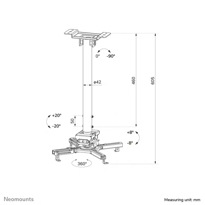Plafondsteun Neomounts CL25-540BL1 zwart 35 kg