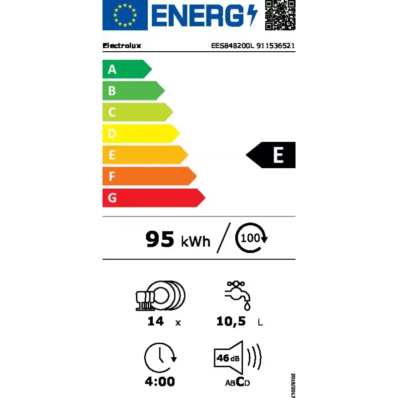 Electrolux inbouwvaatwasser EES848200L — 14 couverts, 46 dB, AirDry, 8 programma's, volledig geïntegreerd 60 cm