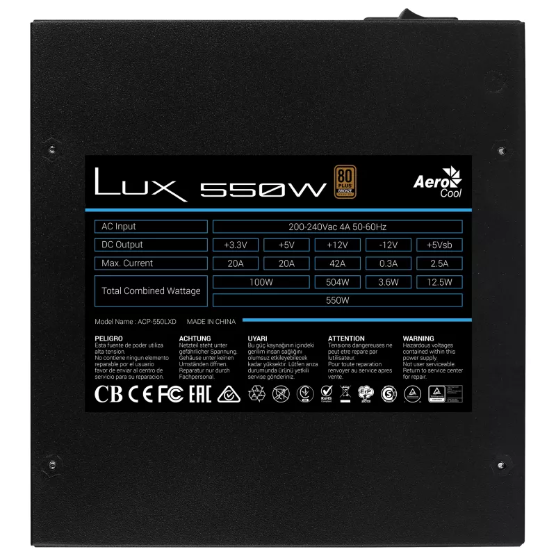 Aerocool LUX 550W voeding 20+4 pin ATX ATX zwart
