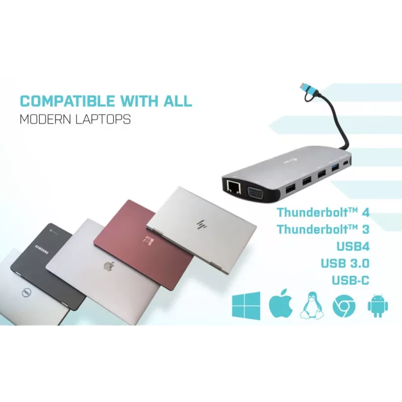 i-tec USB 3.0 USB-C/Thunderbolt 3x Display Metal Nano Dock met LAN + Power Delivery 100 W