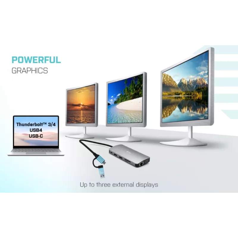 i-tec USB 3.0 USB-C/Thunderbolt 3x Display Metal Nano Dock met LAN + Power Delivery 100 W