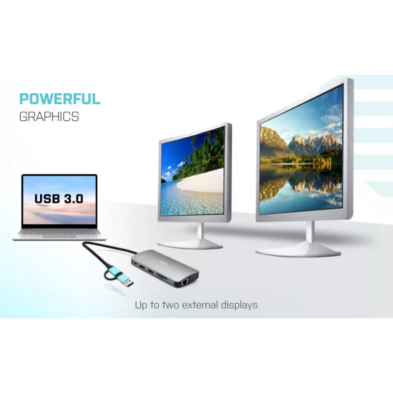 i-tec USB 3.0 USB-C/Thunderbolt 3x Display Metal Nano Dock met LAN + Power Delivery 100 W