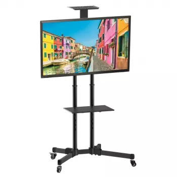 Vloerstandaard TECHLY ICA-TR16T voor 37-inch- tot 70-inch-displays, VESA 200x200–600x400, tot 50 kg, in hoogte verstelbaar, wielen, kanteling ±10° (zwart)