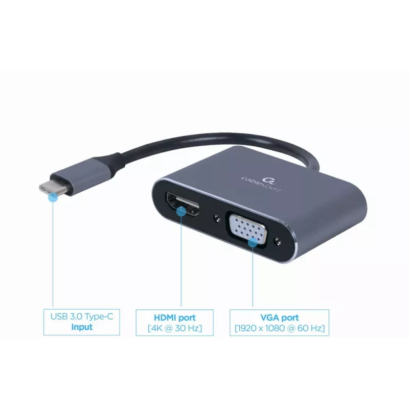Gembird USB 3.0 Type-A-naar-HDMI + VGA-beeldschermadapter, spacegrijs