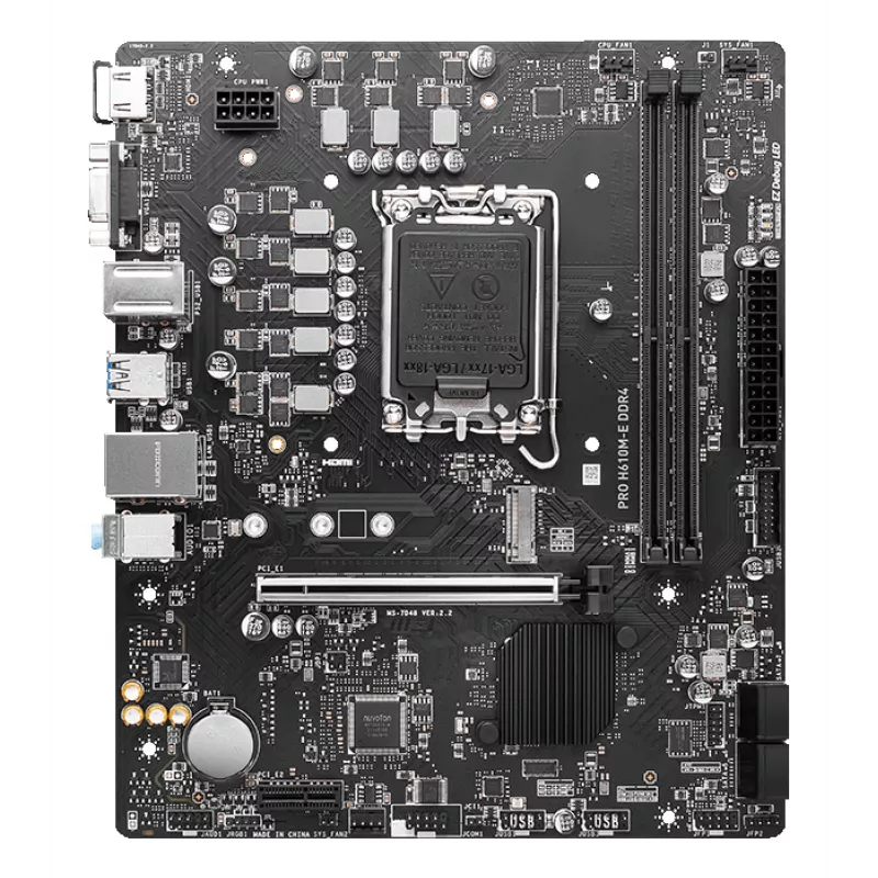 MSI PRO H610M-E DDR4 moederbord, LGA1700, micro ATX, Intel H610, 2x DDR4 DIMM, max. 64GB, M.2, 4x SATA III, HDMI, USB 3.2 Gen 1, Gigabit LAN