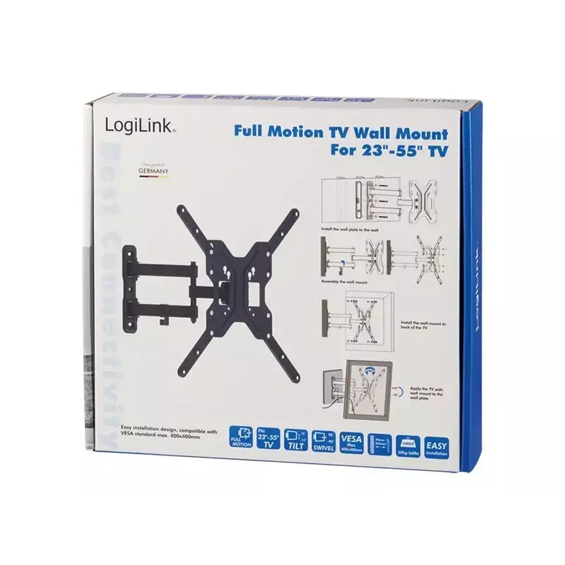 LogiLink BP0016 tv-wandbeugel, 23-55 inch, kantelbaar/draaibaar, max. 30 kg