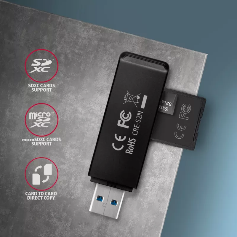 Kaartlezer Axagon CRE-S2N USB 3.2 Gen 1 Type-A zwart