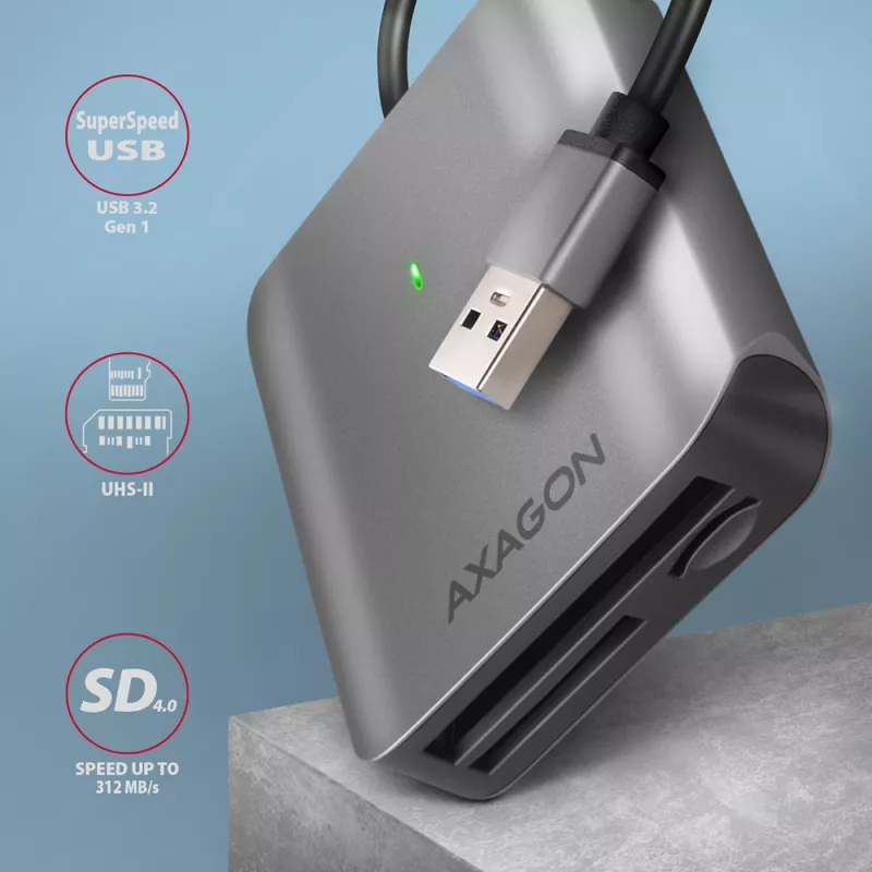 Axagon CRE-S3 externe USB-A 3.2 Gen 1 3-slot & LUN SD/microSD/CF-kaartlezer USB 3.2 Gen 1 (3.1 Gen 1) Type-A grijs
