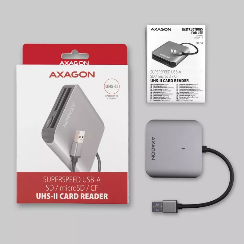Axagon CRE-S3 externe USB-A 3.2 Gen 1 3-slot & LUN SD/microSD/CF-kaartlezer USB 3.2 Gen 1 (3.1 Gen 1) Type-A grijs