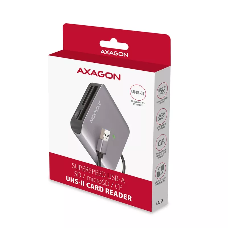 Axagon CRE-S3 externe USB-A 3.2 Gen 1 3-slot & LUN SD/microSD/CF-kaartlezer USB 3.2 Gen 1 (3.1 Gen 1) Type-A grijs