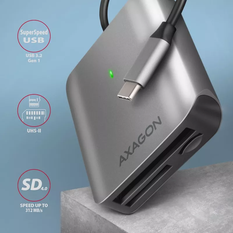 Axagon CRE-S3C aluminium highspeed USB-C 3.2 Gen 1 geheugenkaartlezer, 3 slots, UHS-II