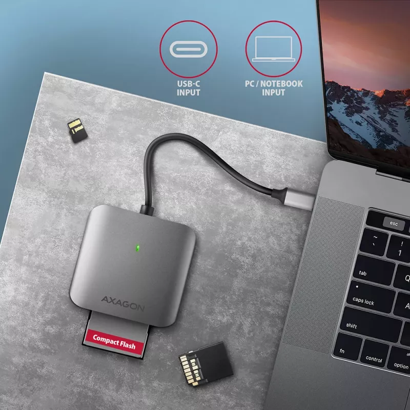 Axagon CRE-S3C aluminium highspeed USB-C 3.2 Gen 1 geheugenkaartlezer, 3 slots, UHS-II