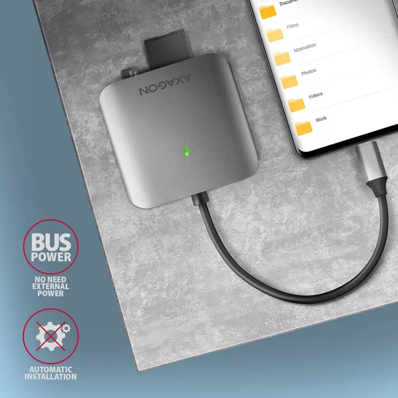 Axagon CRE-S3C aluminium highspeed USB-C 3.2 Gen 1 geheugenkaartlezer, 3 slots, UHS-II