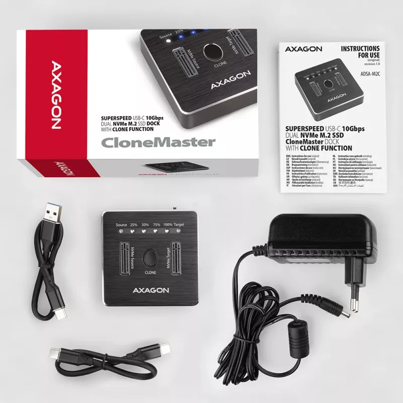 Axagon ADSA-M2C SuperSpeed USB-C 10Gbps Dual-M.2-NVMe-dock