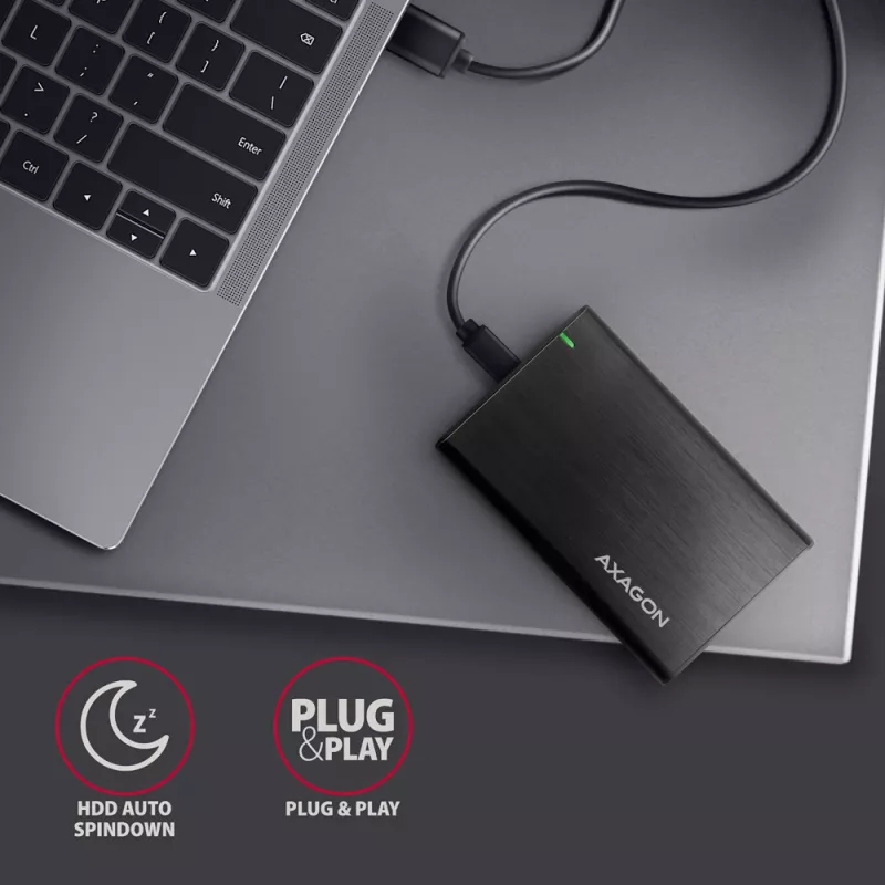 2,5 inch HDD/SSD-behuizing AXAGON EE25-A6C — SATA, USB 3.2 Gen 1 (Type-C & Type-A), aluminium, zwart