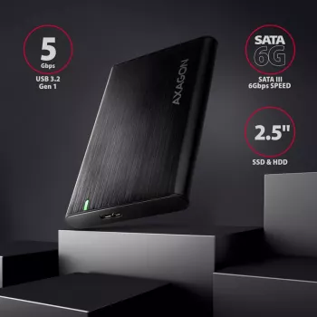 HDD/SSD-behuizing AXAGON EE25-A6M — 2,5 inch SATA, USB 3.2 Gen 1 (5 Gbit/s), Micro-USB B naar USB Type-A, aluminium, zwart