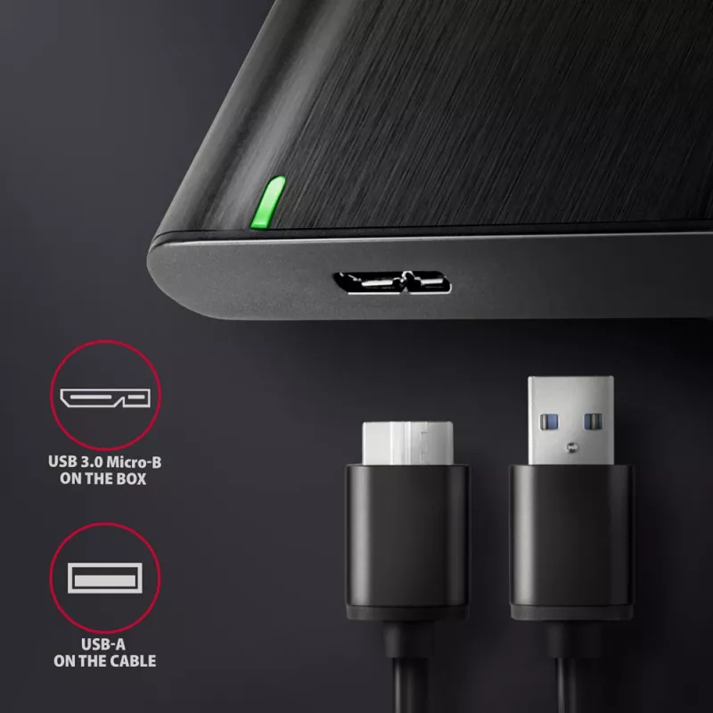 HDD/SSD-behuizing AXAGON EE25-A6M — 2,5 inch SATA, USB 3.2 Gen 1 (5 Gbit/s), Micro-USB B naar USB Type-A, aluminium, zwart