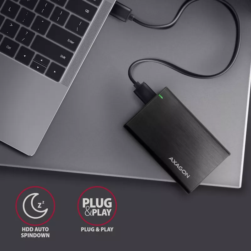 HDD/SSD-behuizing AXAGON EE25-A6M — 2,5 inch SATA, USB 3.2 Gen 1 (5 Gbit/s), Micro-USB B naar USB Type-A, aluminium, zwart