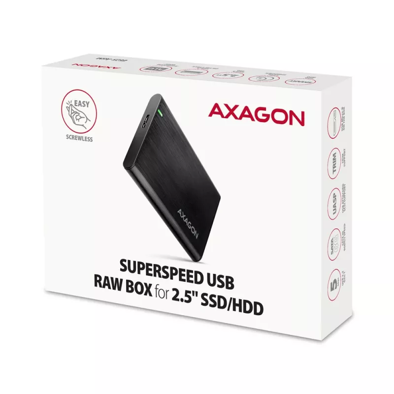 HDD/SSD-behuizing AXAGON EE25-A6M — 2,5 inch SATA, USB 3.2 Gen 1 (5 Gbit/s), Micro-USB B naar USB Type-A, aluminium, zwart