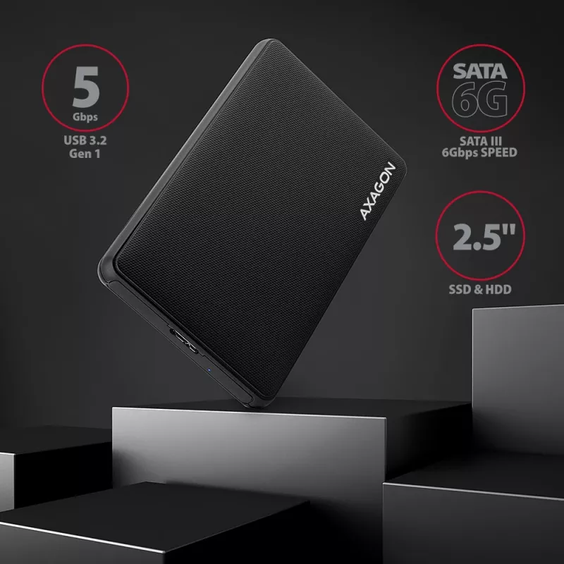 Axagon EE25-SL schroefloze USB 3.2 Gen 1 - SATA 6G externe behuizing voor 2,5 inch SSD/HDD