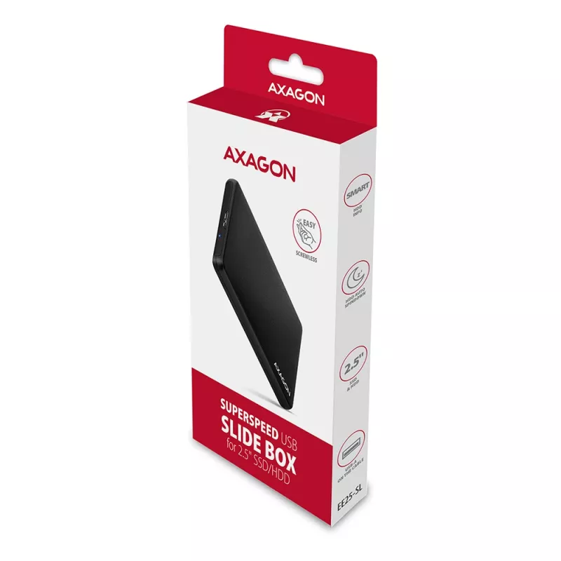 Axagon EE25-SL schroefloze USB 3.2 Gen 1 - SATA 6G externe behuizing voor 2,5 inch SSD/HDD