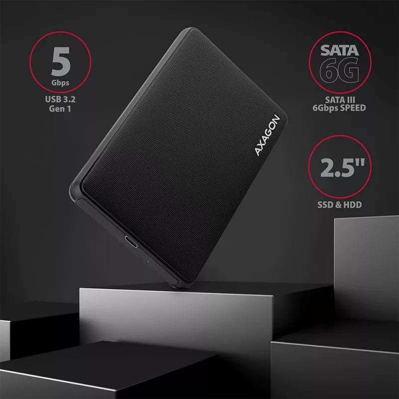 Axagon EE25-SLC schroefloze USB-C 3.2 Gen 1 - SATA 6G externe behuizing voor 2,5 inch SSD/HDD