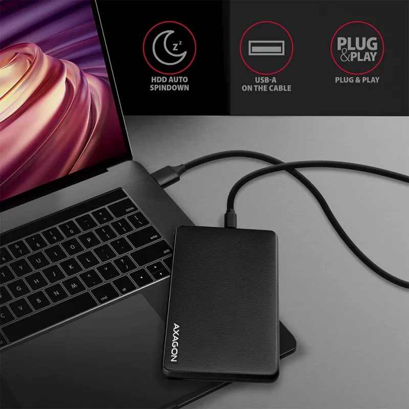Axagon EE25-SLC schroefloze USB-C 3.2 Gen 1 - SATA 6G externe behuizing voor 2,5 inch SSD/HDD