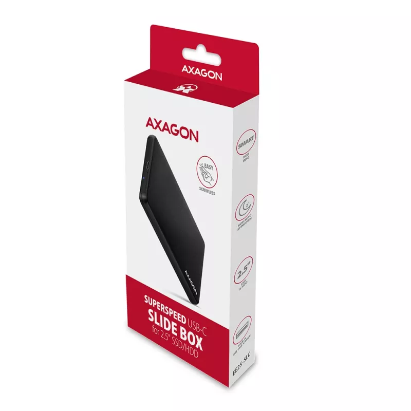 Axagon EE25-SLC schroefloze USB-C 3.2 Gen 1 - SATA 6G externe behuizing voor 2,5 inch SSD/HDD