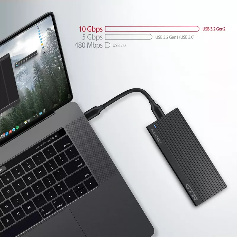 Axagon EEM2-GTR externe USB-C 3.2 Gen 2 metalen behuizing voor M.2 NVMe SSD's