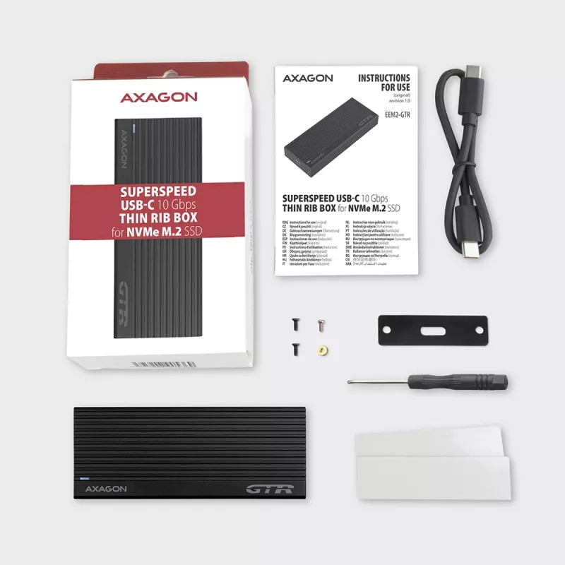 Axagon EEM2-GTR externe USB-C 3.2 Gen 2 metalen behuizing voor M.2 NVMe SSD's