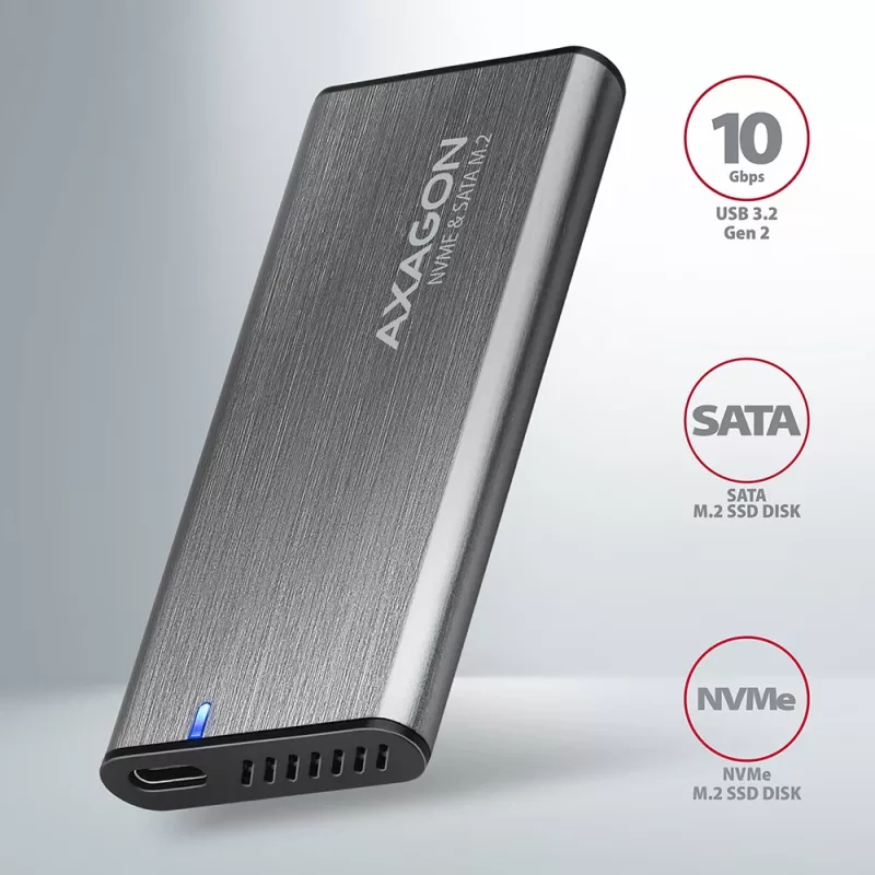 Axagon EEM2-SG2 SuperSpeed+ USB-C - M.2 NVMe & SATA SSD RAW-box