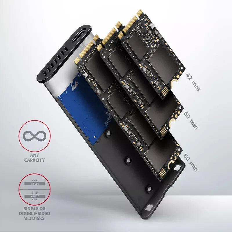 Axagon EEM2-SG2 SuperSpeed+ USB-C - M.2 NVMe & SATA SSD RAW-box