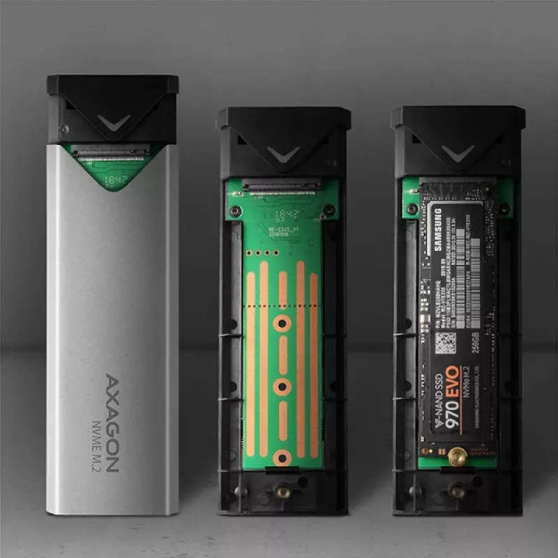 Axagon EEM2-UG2 externe USB-C 10Gbps metalen behuizing voor M.2 NVMe SSD's. zilver