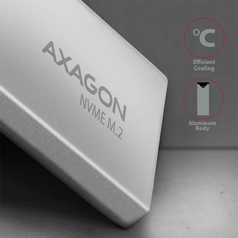 Axagon EEM2-UG2 externe USB-C 10Gbps metalen behuizing voor M.2 NVMe SSD's. zilver