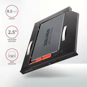 Axagon RSS-CD09 2,5 inch SSD/HDD-inbouwframe voor DVD-slot 9,5 mm LED ALU interfacekaarten/adapters intern SATA