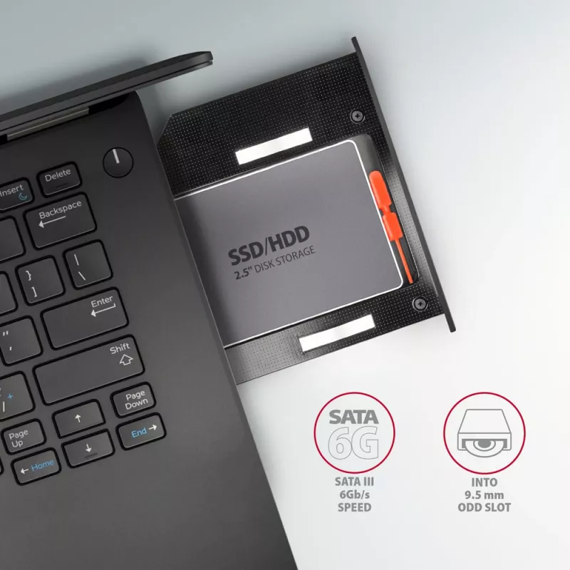 Axagon RSS-CD09 2,5 inch SSD/HDD-inbouwframe voor DVD-slot 9,5 mm LED ALU interfacekaarten/adapters intern SATA