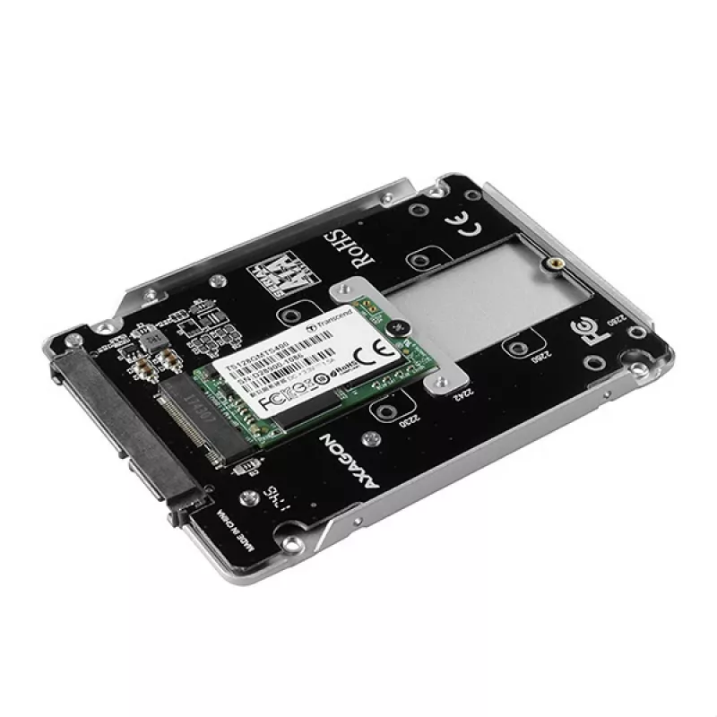 Axagon RSS-M2SD SATA - M.2 SATA SSD, interne 2,5 inch ALU-box, zilver