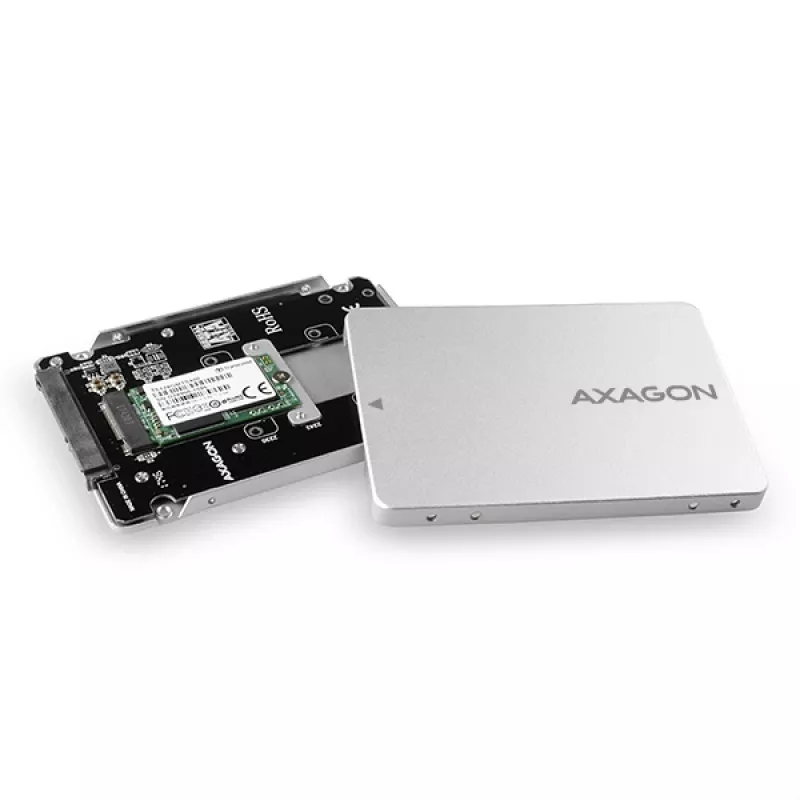 Axagon RSS-M2SD SATA - M.2 SATA SSD, interne 2,5 inch ALU-box, zilver