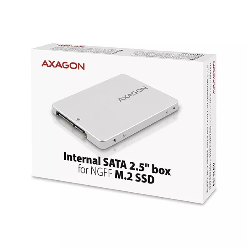 Axagon RSS-M2SD SATA - M.2 SATA SSD, interne 2,5 inch ALU-box, zilver