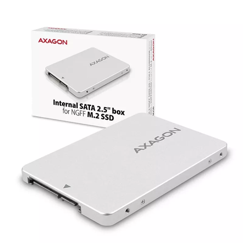 Axagon RSS-M2SD SATA - M.2 SATA SSD, interne 2,5 inch ALU-box, zilver