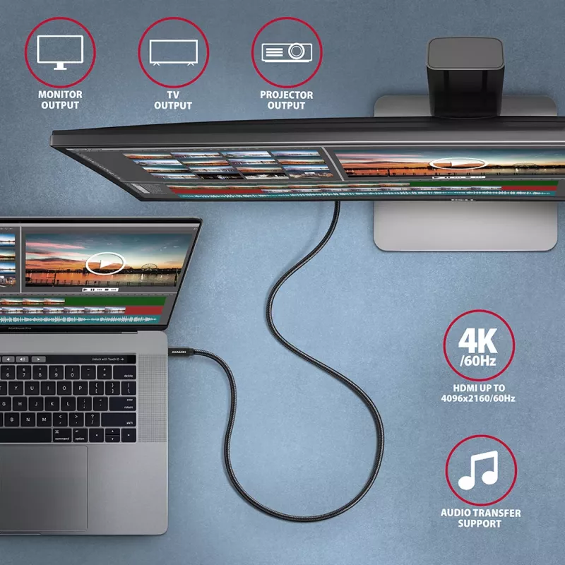 Axagon BUCM32-CM20AB SPEED+ USB-C USB 20Gbps/100W kabel 2 m