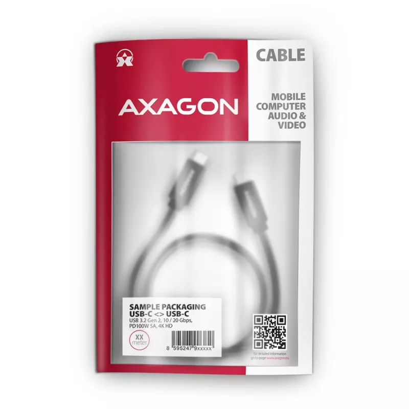 Axagon BUCM32-CM20AB SPEED+ USB-C USB 20Gbps/100W kabel 2 m