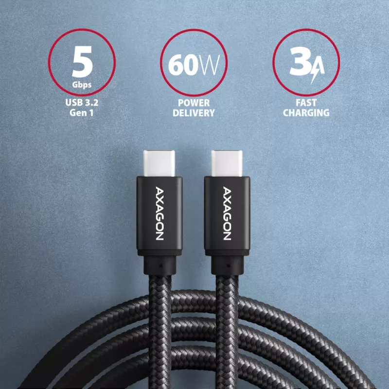 Axagon BUCM3-CM20AB SPEED USB-C <> USB-C 3.2 Gen 1 kabel 2 m