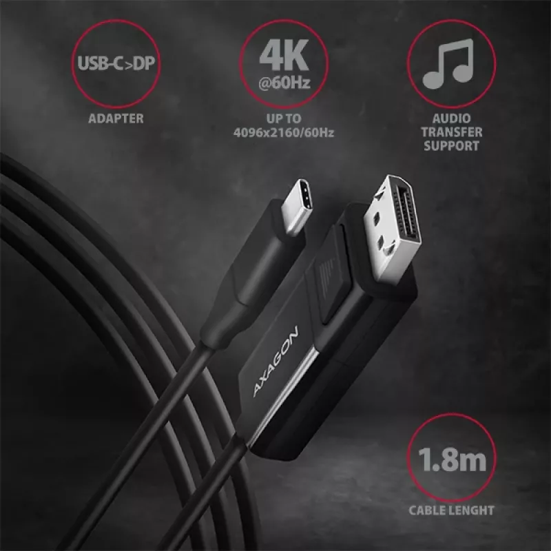 Axagon RVC-DPC USB-C -> DisplayPort kabel 1,8 m 4K/60Hz